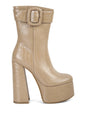 Chunky Croc Block Heel Ankle Boots