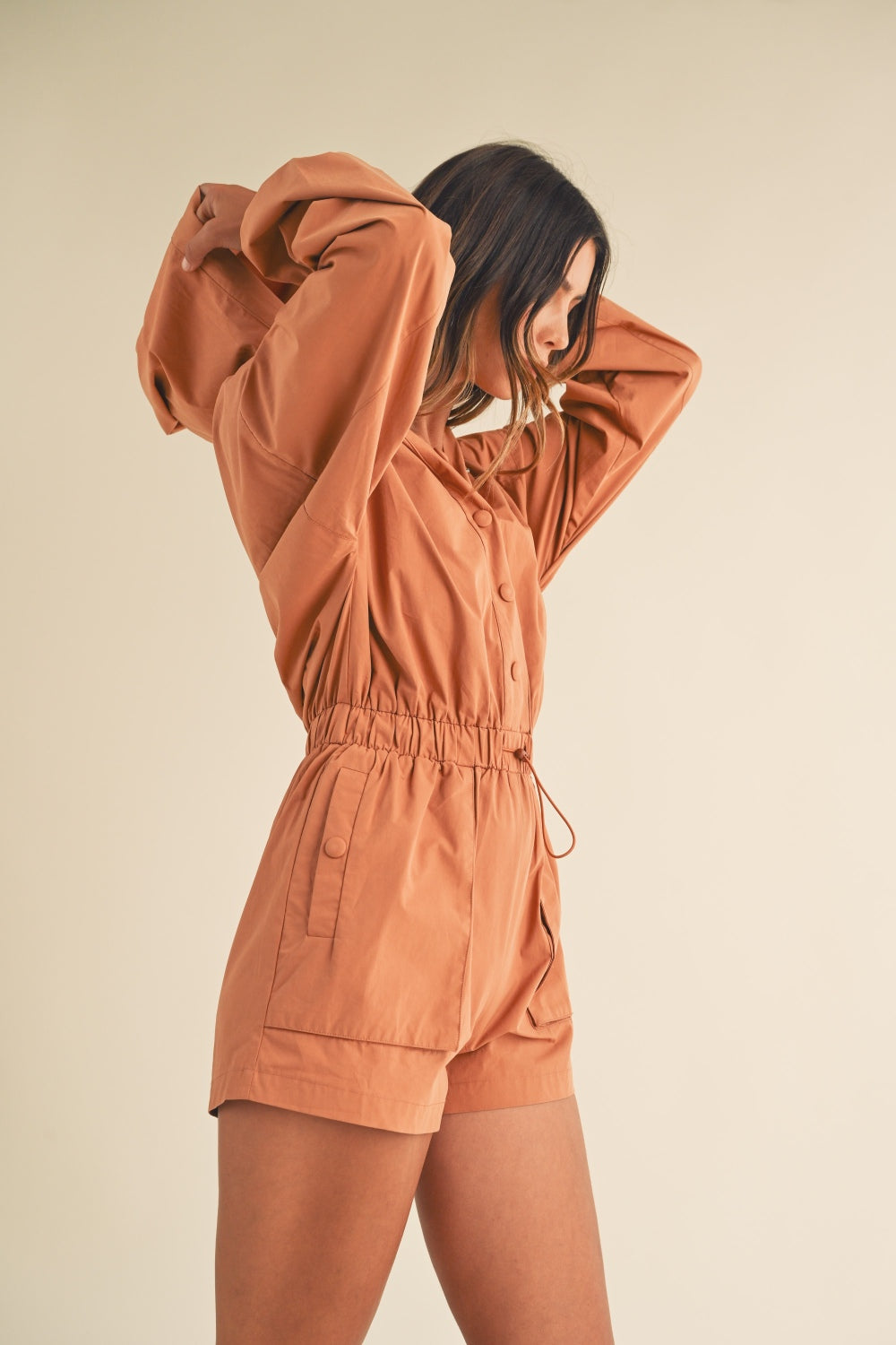 Sade Snap Down  Hooded Romper