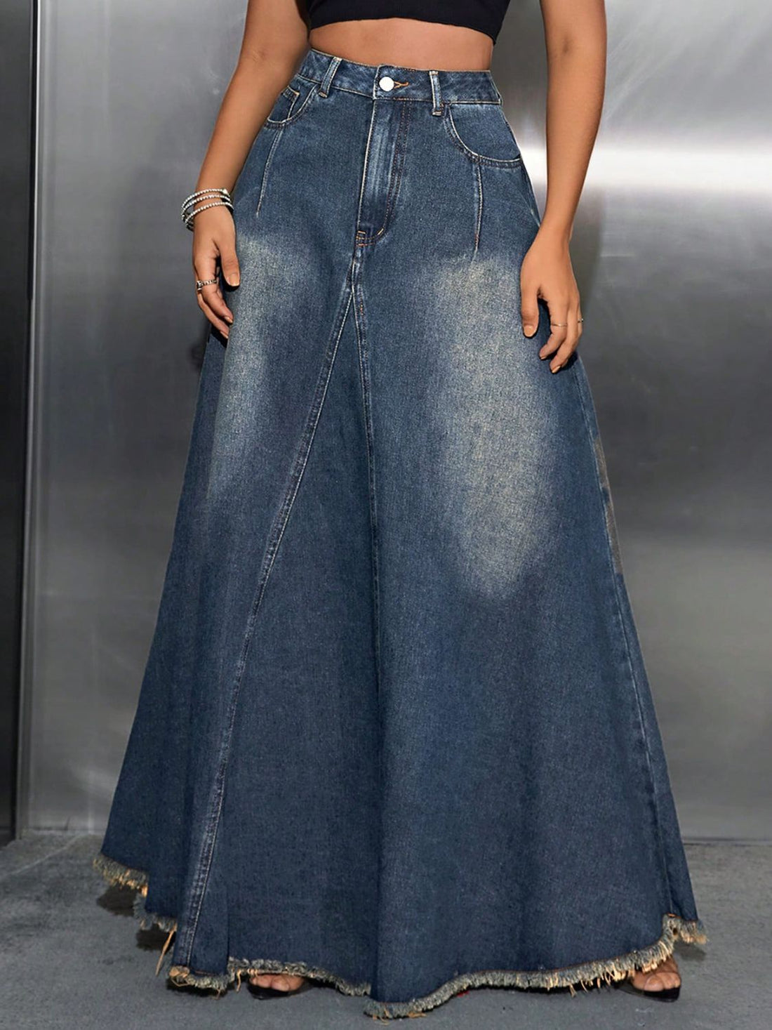 Remi Raw Hem Maxi Denim Skirt