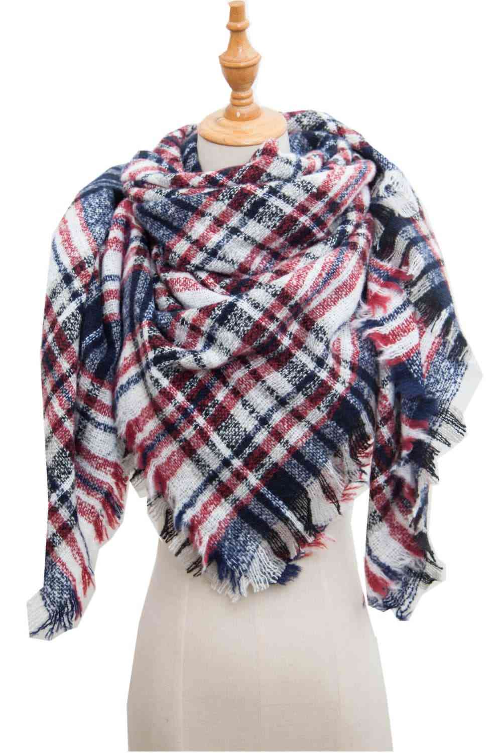 India Plaid Raw Hem Polyester Scarf