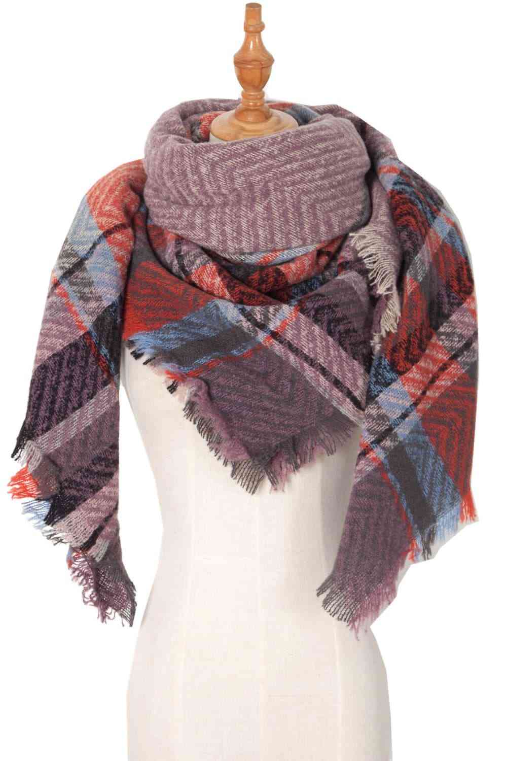 Hollie Plaid Raw Hem Polyester Scarf