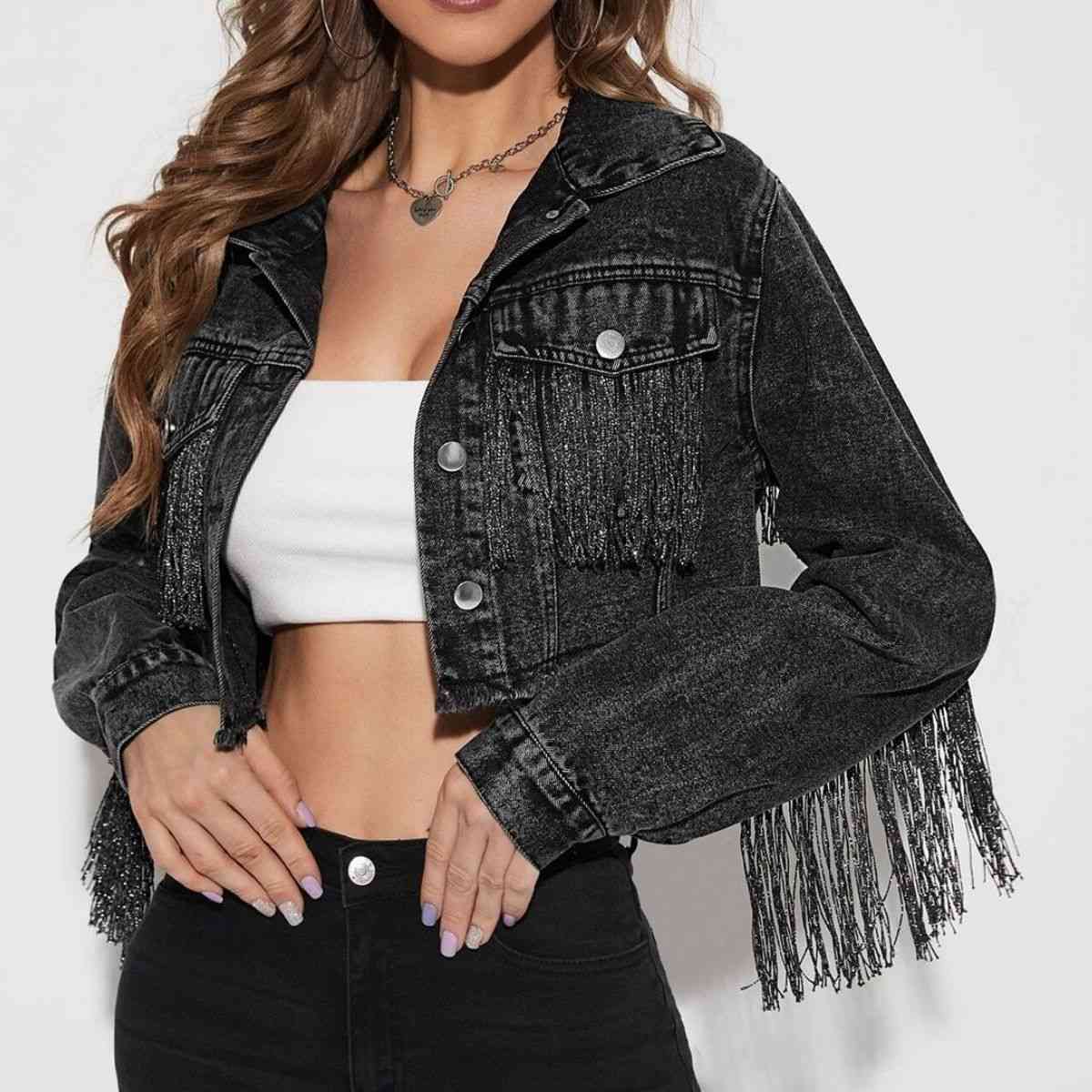 Dyna Fringe Cropped Denim Jacket