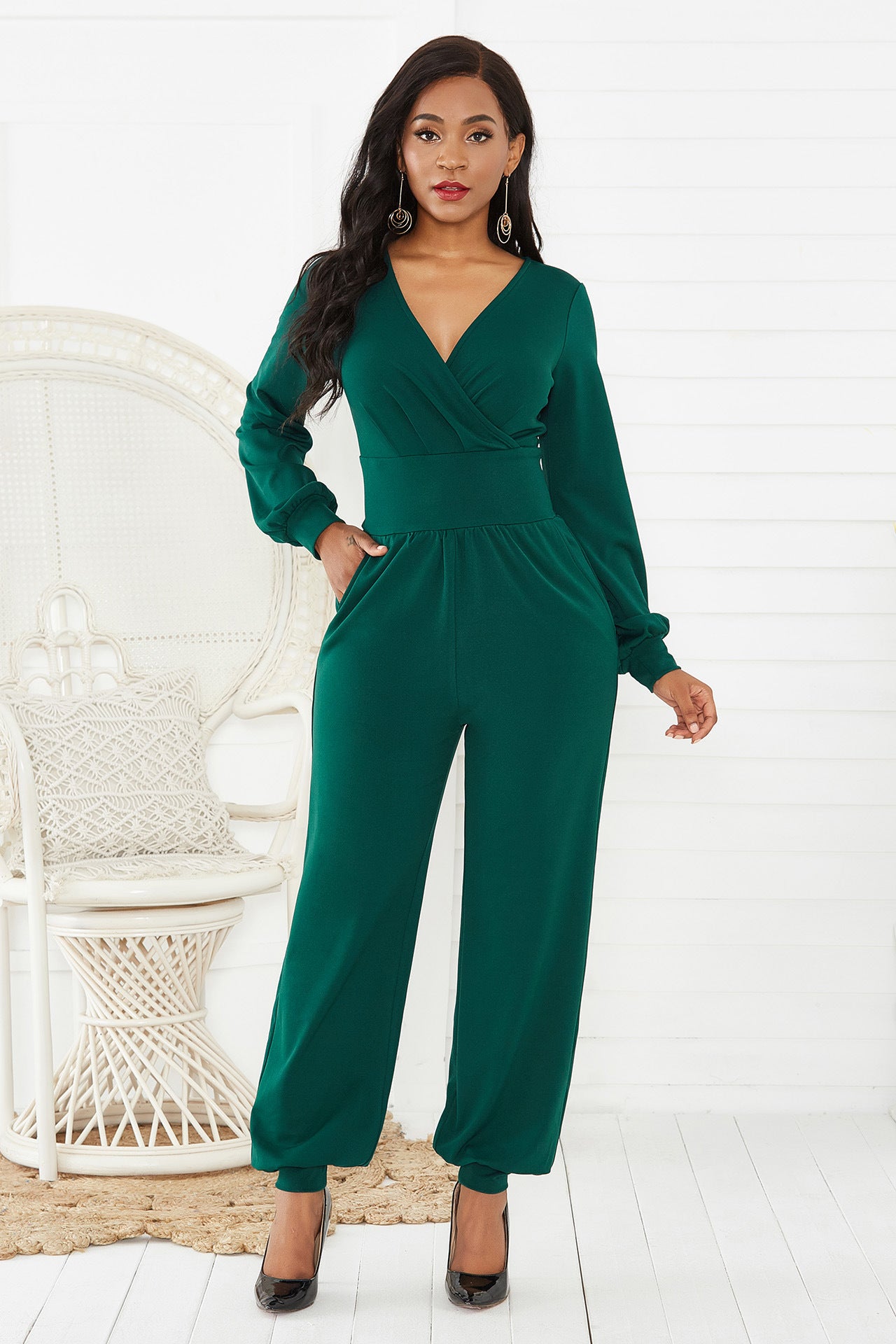 Surplice Lantern Sleeve Jumpsuit