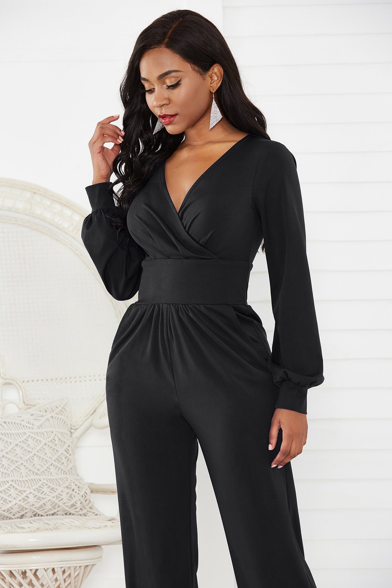 Surplice Lantern Sleeve Jumpsuit