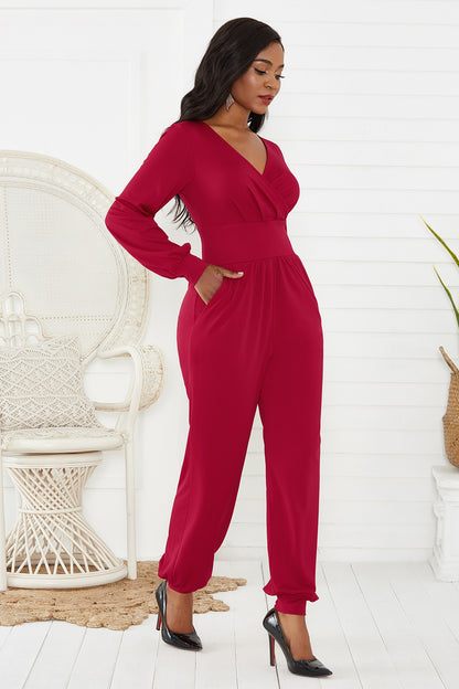 Surplice Lantern Sleeve Jumpsuit