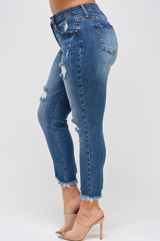 High Rise Distressed Skinny Ankle Jeans