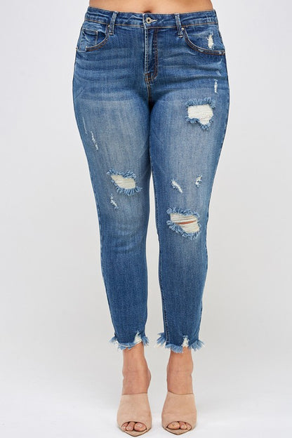 High Rise Distressed Skinny Ankle Jeans