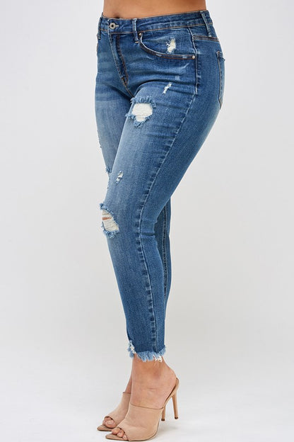 High Rise Distressed Skinny Ankle Jeans