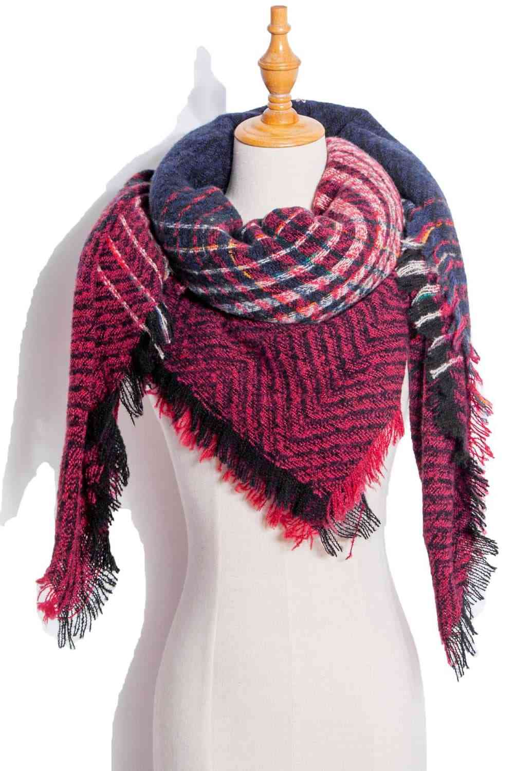 Posh Plaid Raw Hem Polyester Scarf