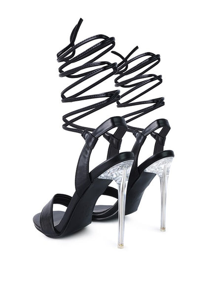 Clear Stiletto Lace Up Heels