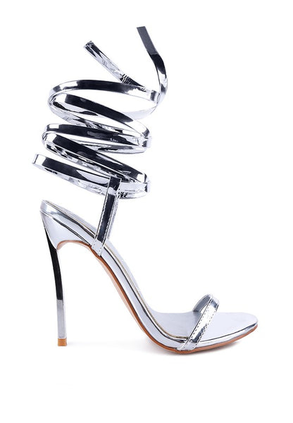 Metallic Lace Up Stiletto Heels