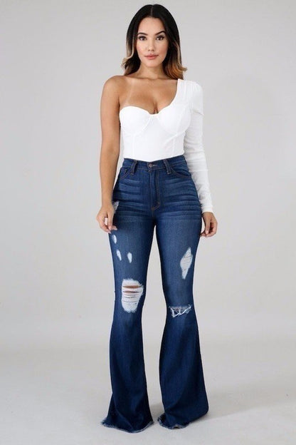 Destroyed Flare Denim Jeans