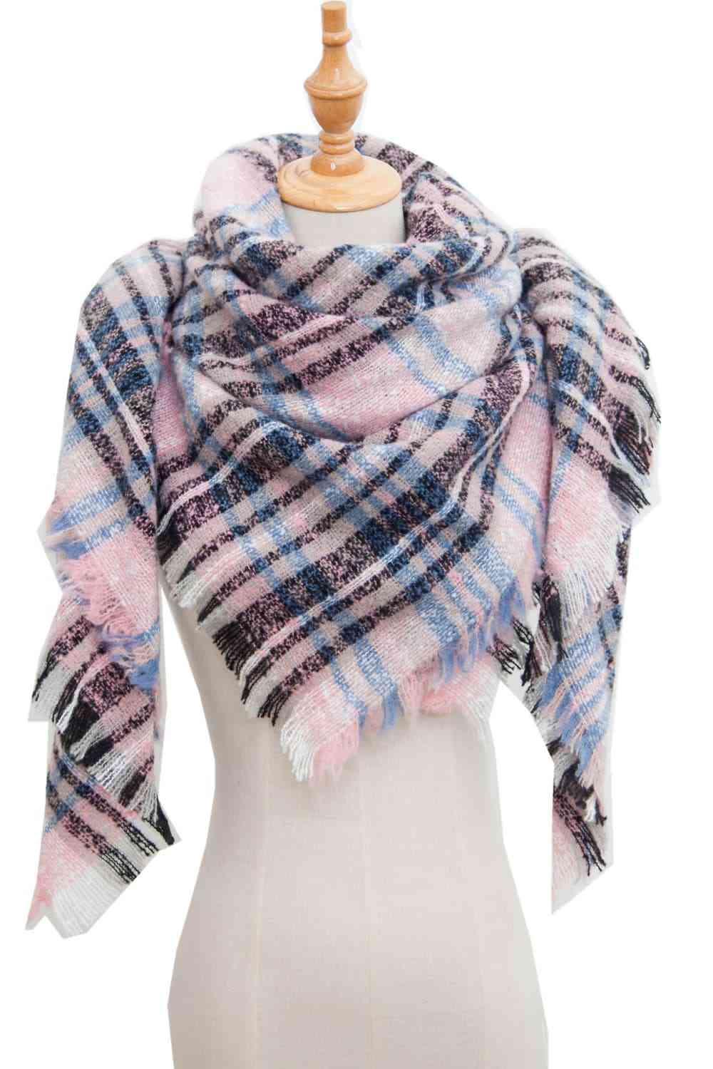India Plaid Raw Hem Polyester Scarf