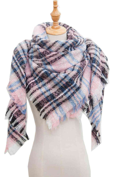 India Plaid Raw Hem Polyester Scarf