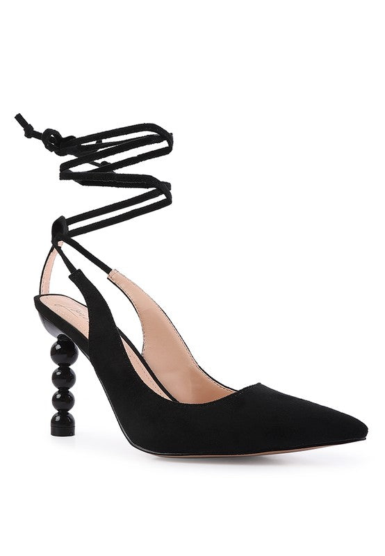 Faux Sueded Balled Heel Lace Up Heels