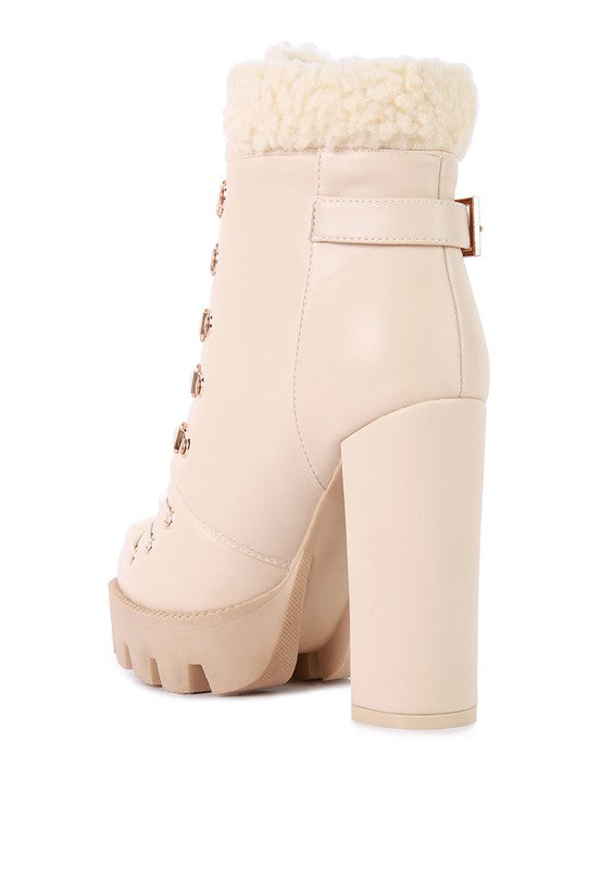 Faux Shearling Fur Collared Ankle Boots