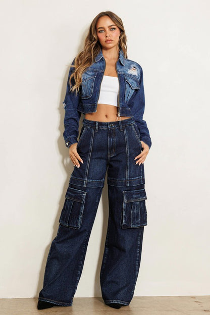 Cargo Pocket Wide Leg Jeans