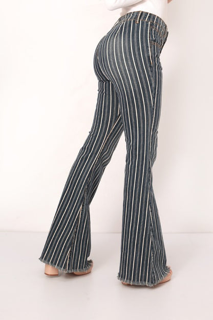 Flared Striped Mid Rise Jeans