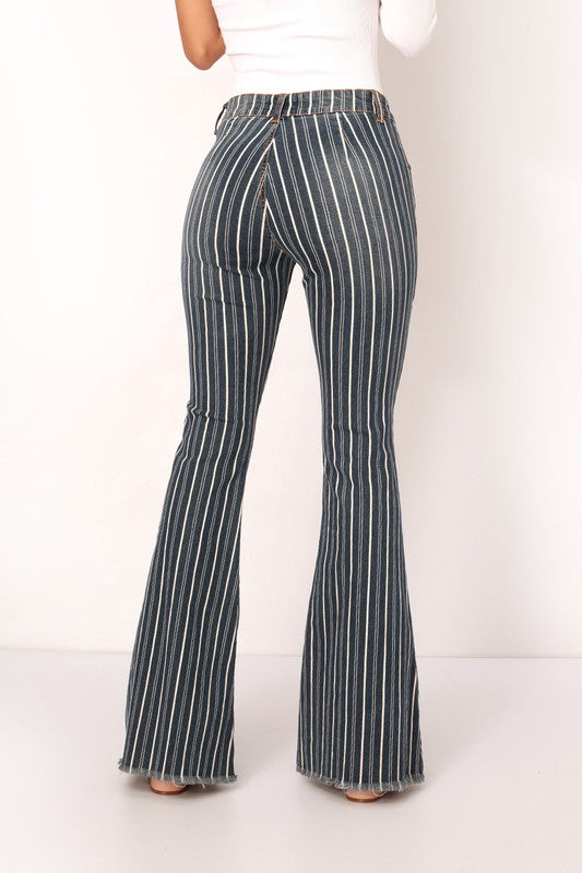 Flared Striped Mid Rise Jeans