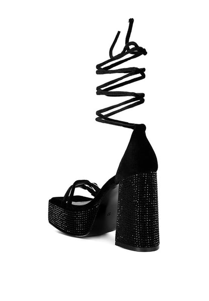 Lace up High Platform Diamante Sandals