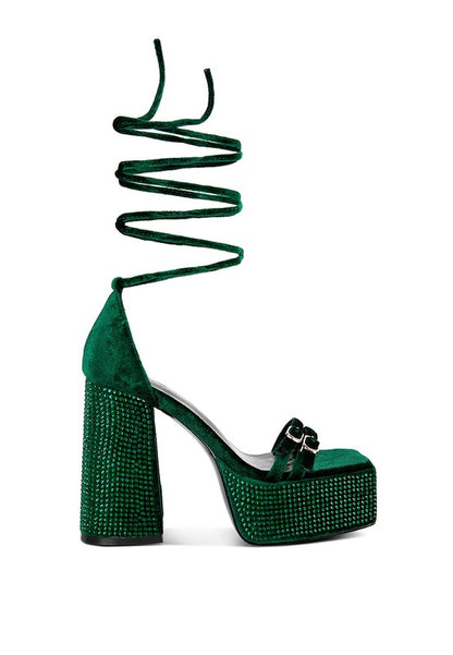 Lace up High Platform Diamante Sandals