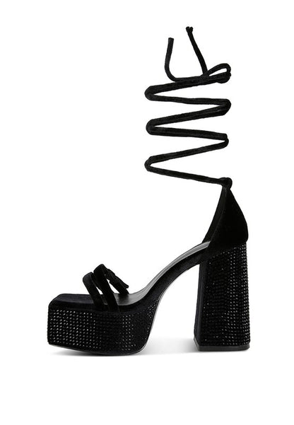 Lace up High Platform Diamante Sandals