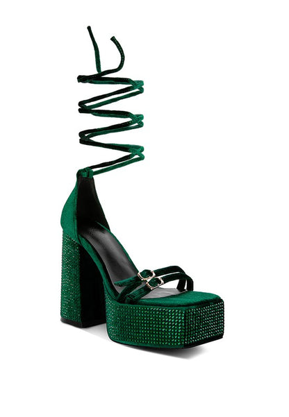 Lace up High Platform Diamante Sandals