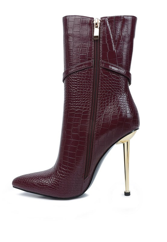 Croc Patterned High Heeled Ankle Boots