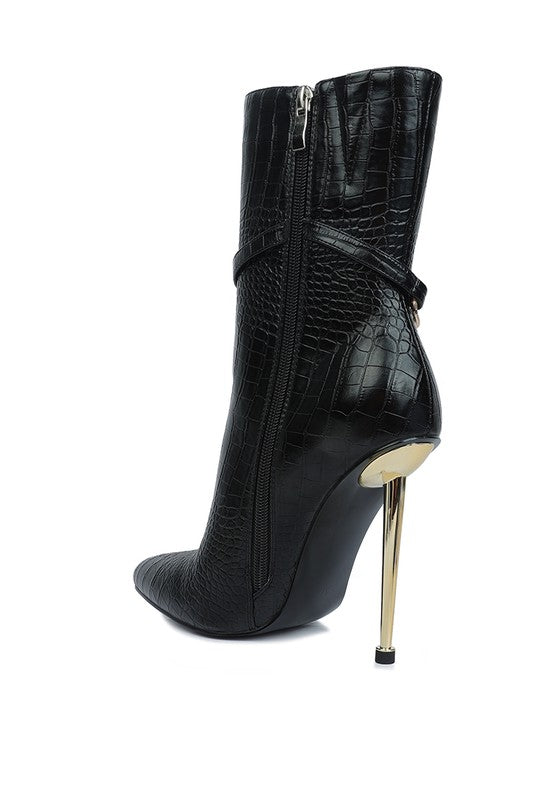 Croc Patterned High Heeled Ankle Boots