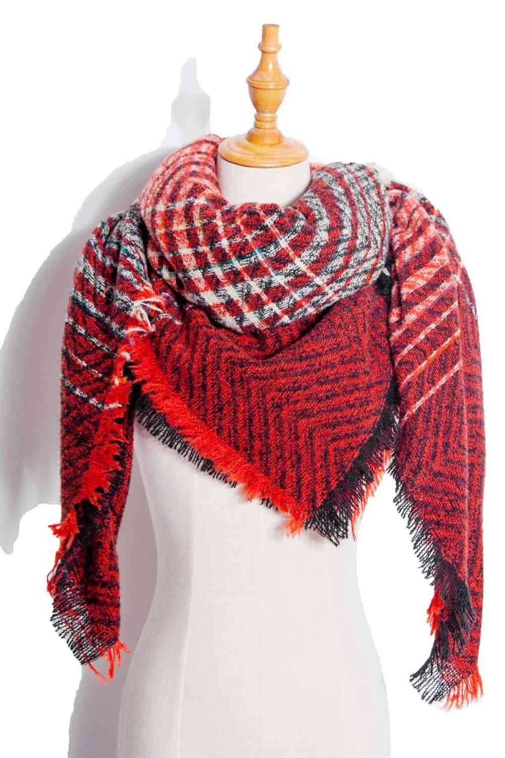 Posh Plaid Raw Hem Polyester Scarf