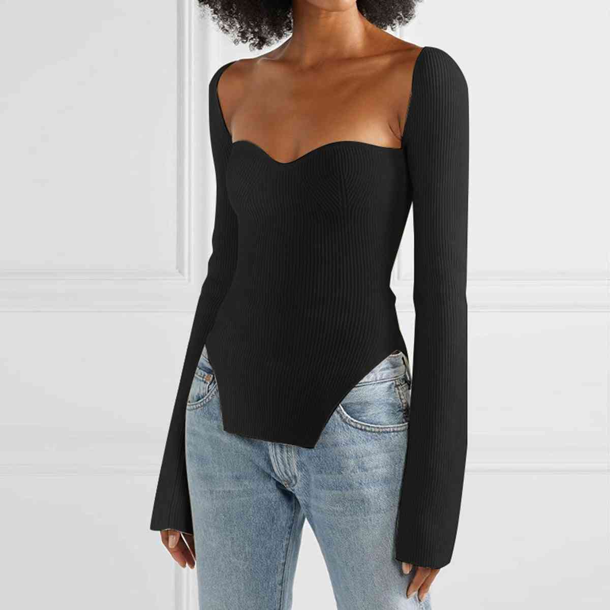 Shilo Sweetheart Long Sleeve Knit Top