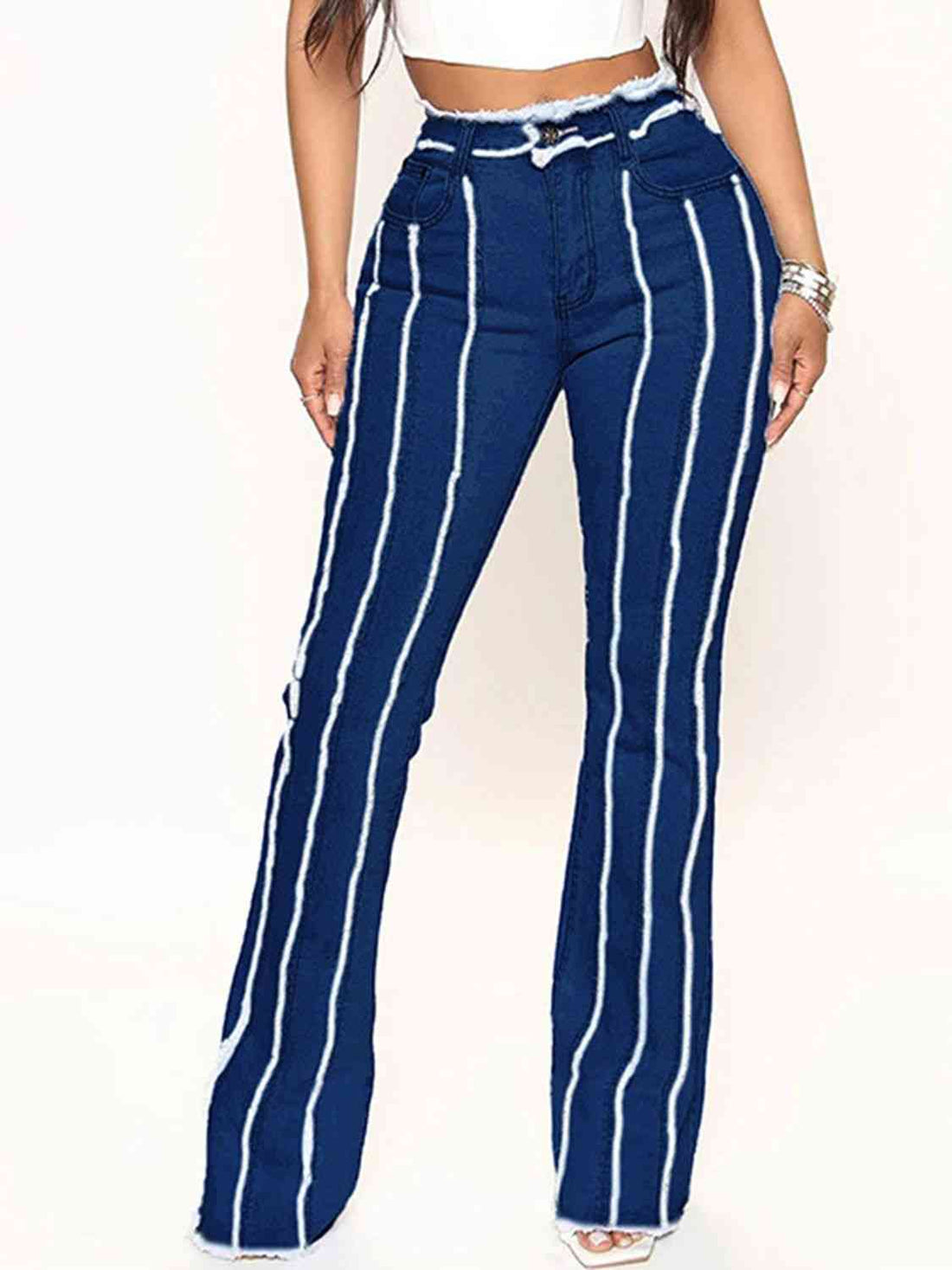 Jamyra Striped Raw Hem Jeans