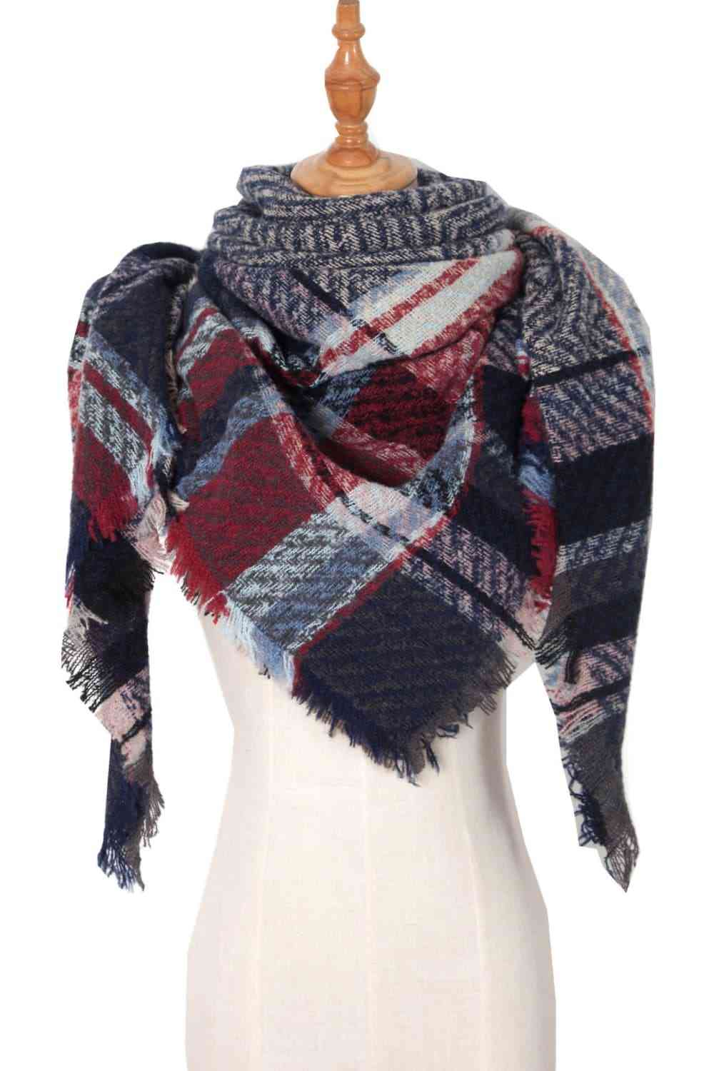 Posh Plaid Raw Hem Polyester Scarf