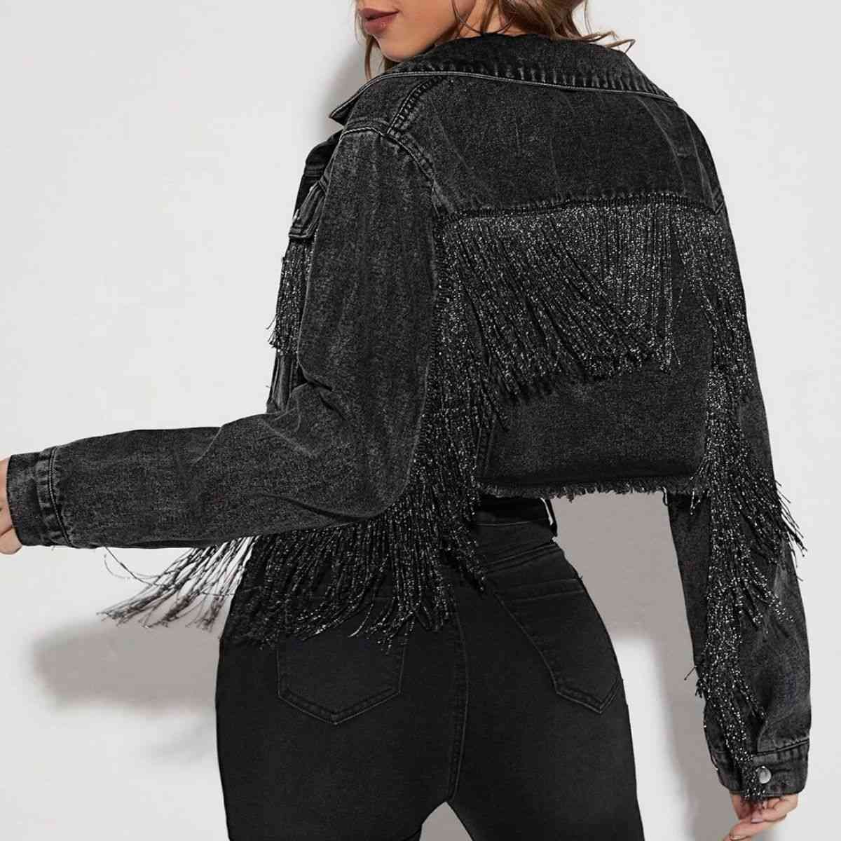 Dyna Fringe Cropped Denim Jacket