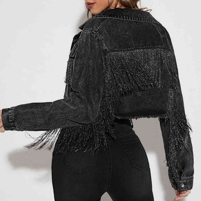 Dyna Fringe Cropped Denim Jacket