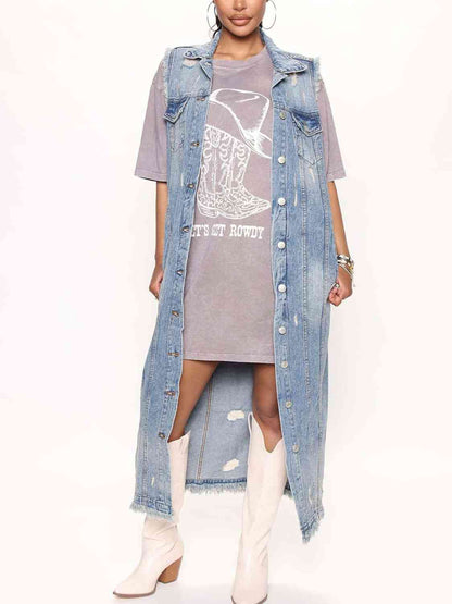 Laura Long Sleeveless Denim Jacket