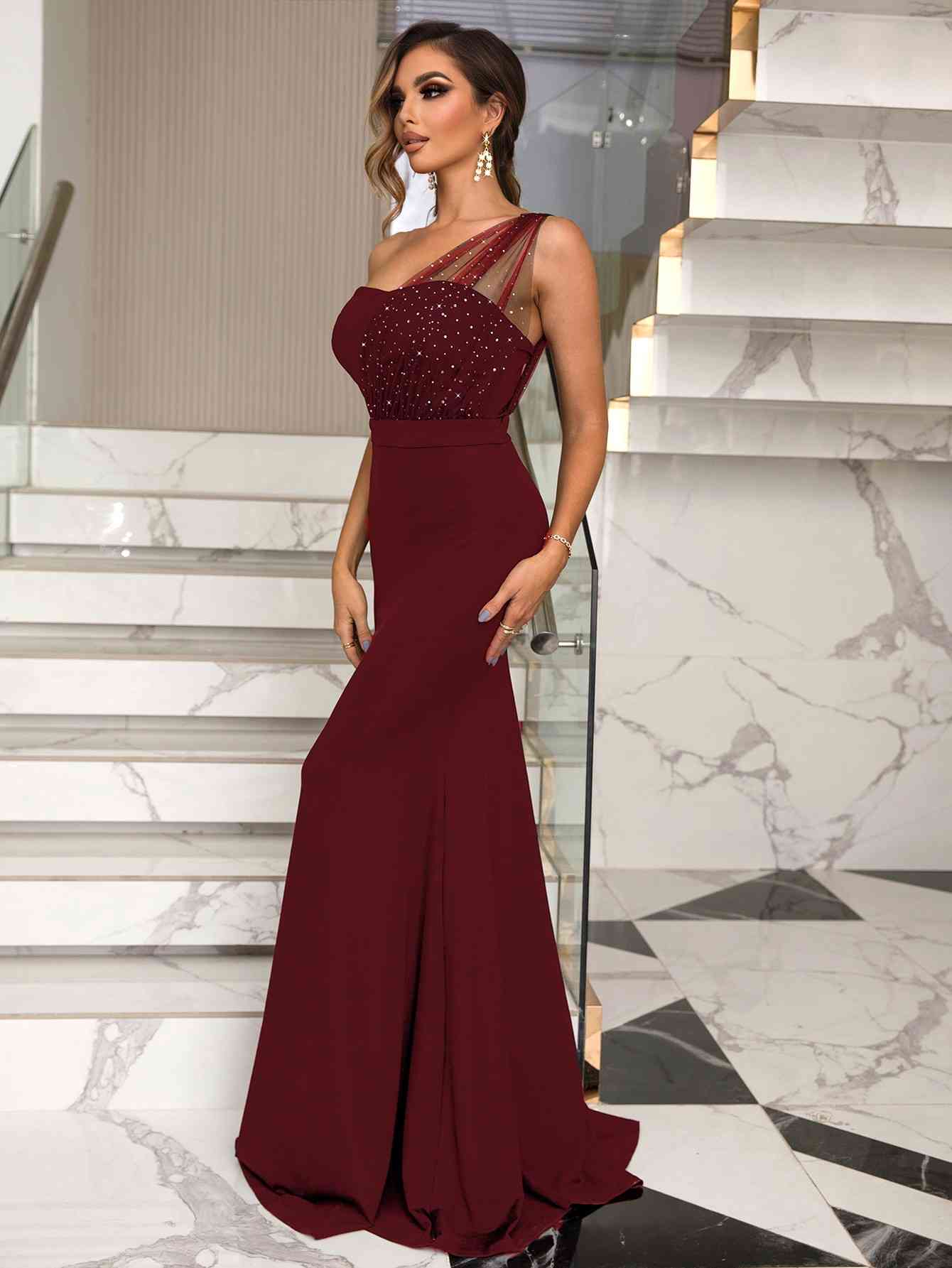 Silvia Rhinestone One-Shoulder Formal Dress