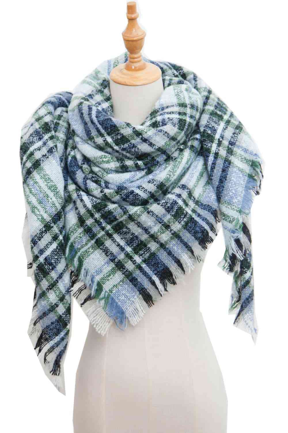 India Plaid Raw Hem Polyester Scarf