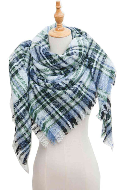 India Plaid Raw Hem Polyester Scarf