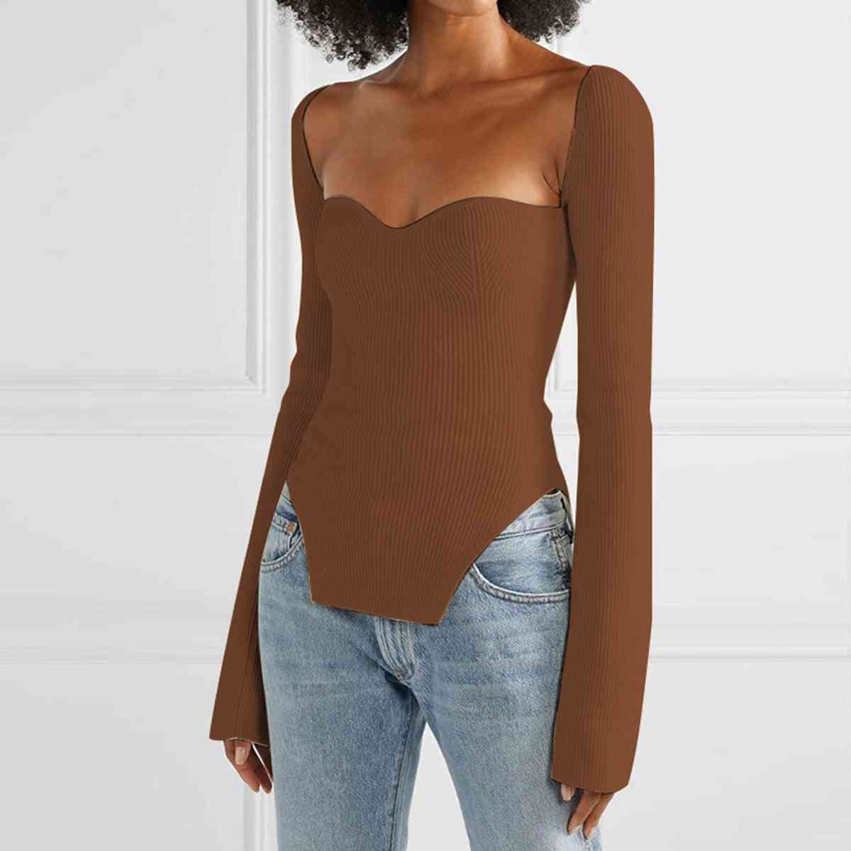 Shilo Sweetheart Long Sleeve Knit Top