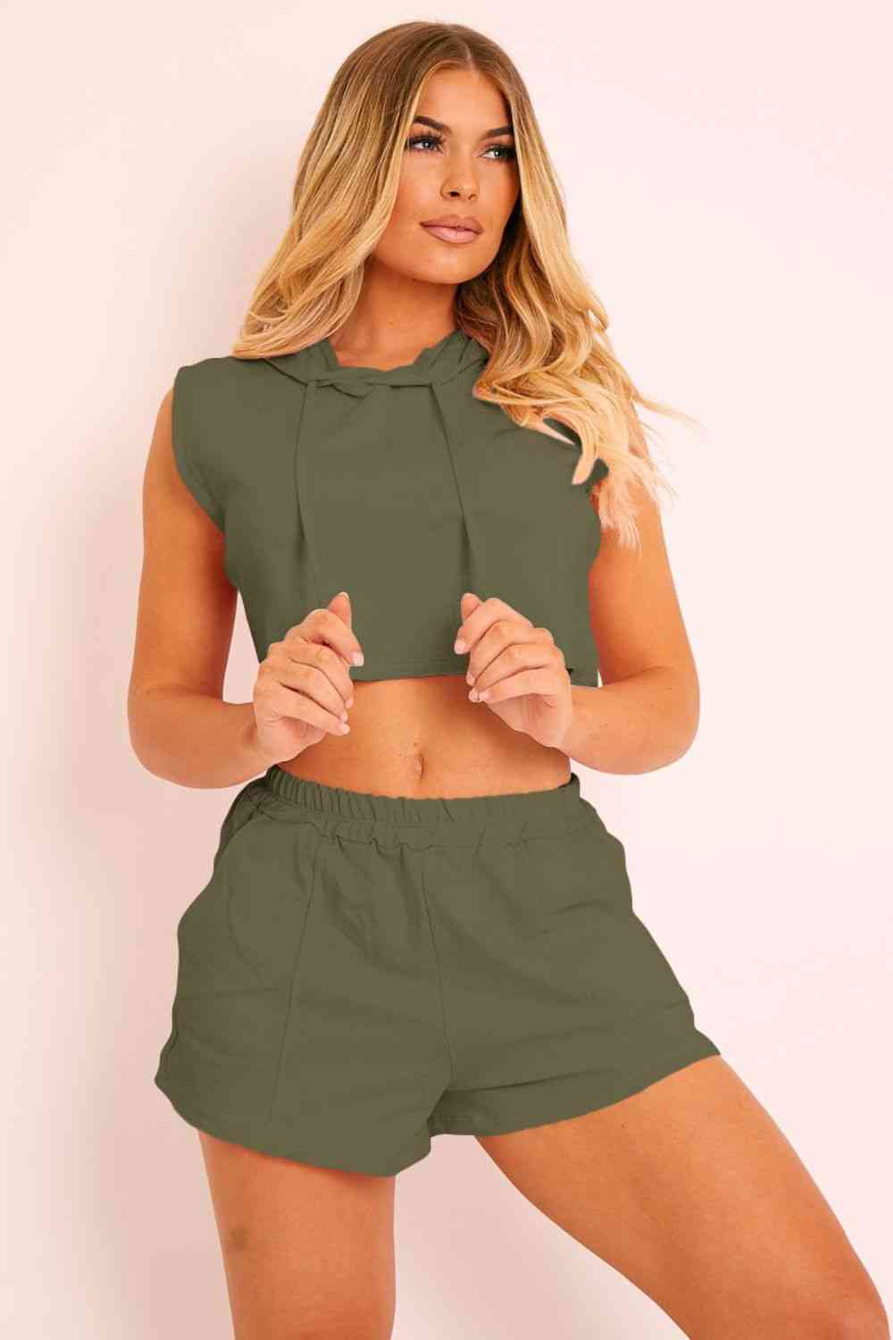 Rosie Hooded Crop Shorts Set