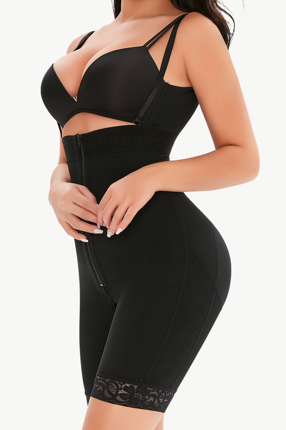 Lace Detail Zip-Up Under-Bust Shaping Bodysuit