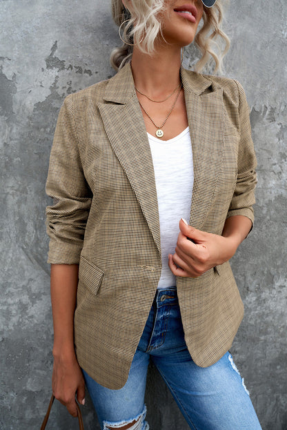 Plaid Button Cuff Blazer