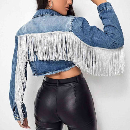 Dyna Fringe Cropped Denim Jacket