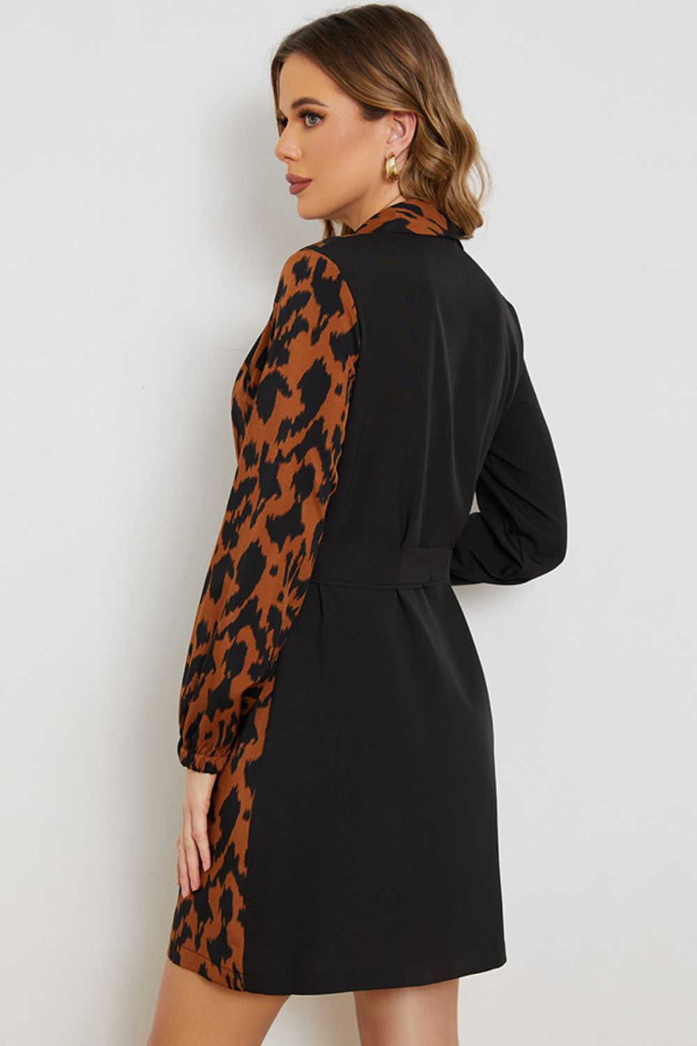 Leopard Two-Tone Belted Dress