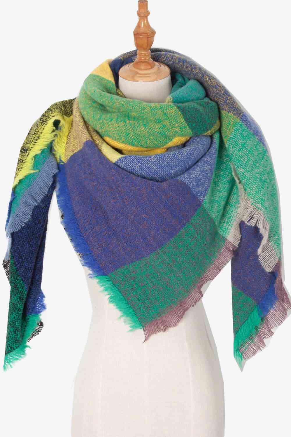 Hollie Plaid Raw Hem Polyester Scarf