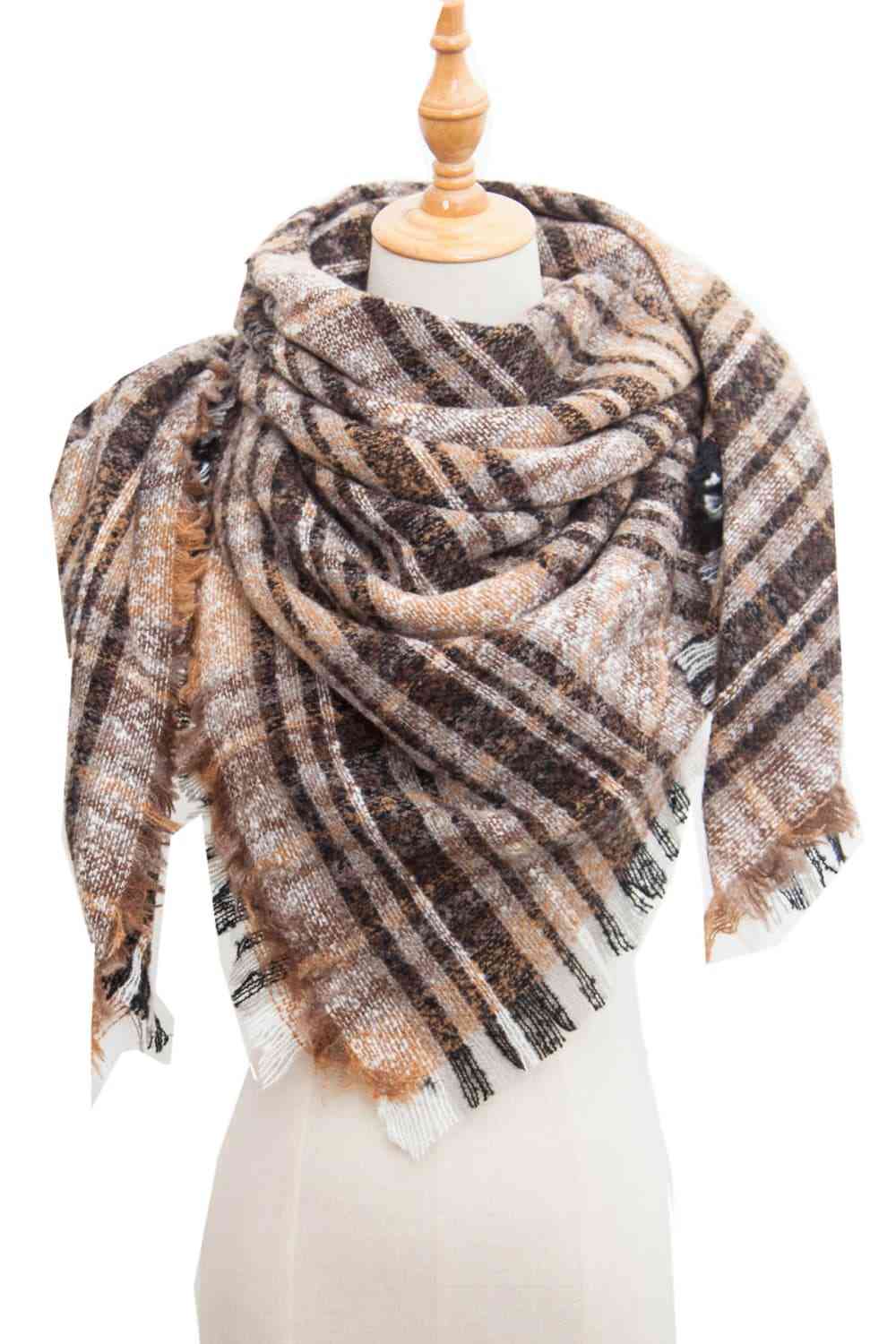India Plaid Raw Hem Polyester Scarf