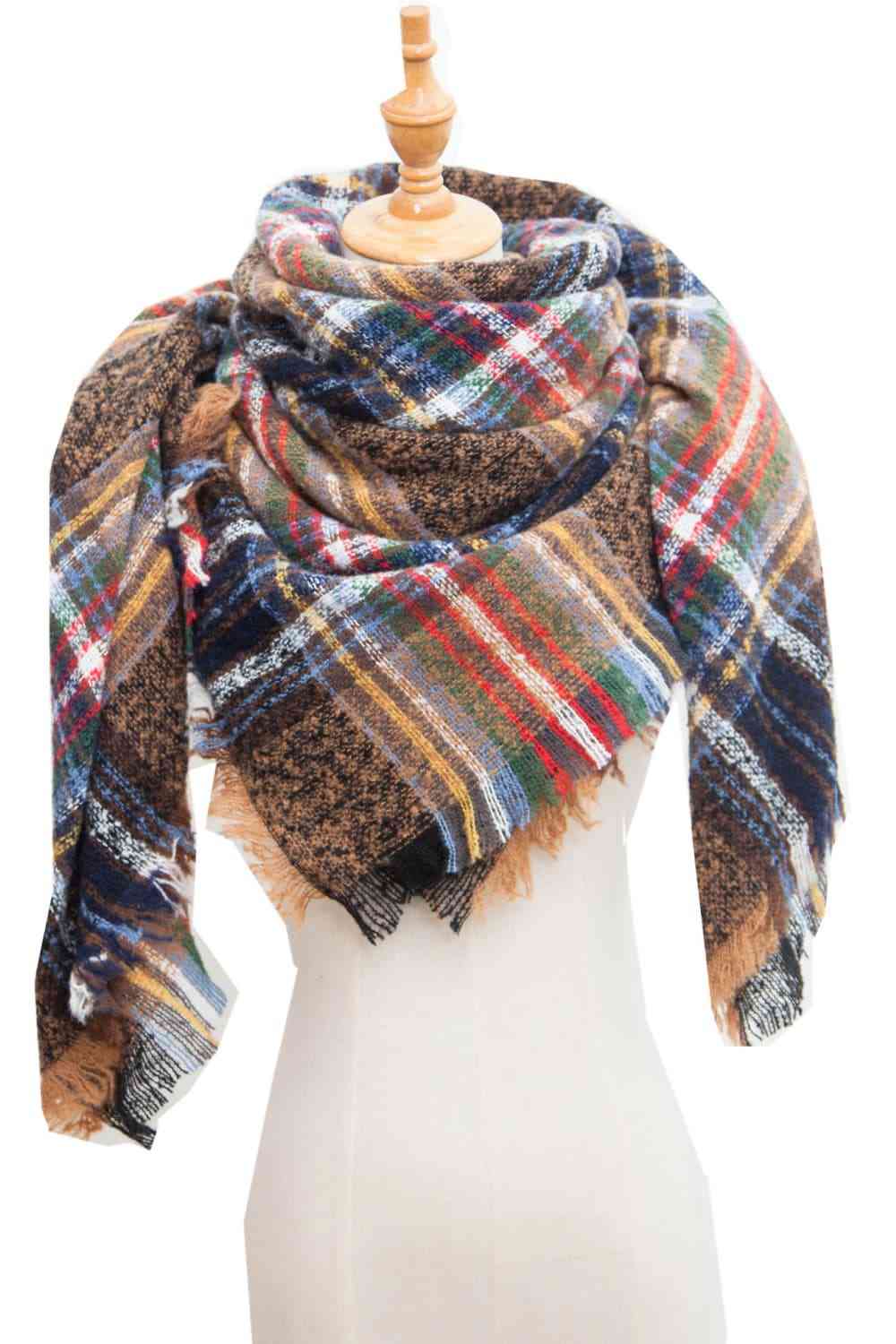 India Plaid Raw Hem Polyester Scarf