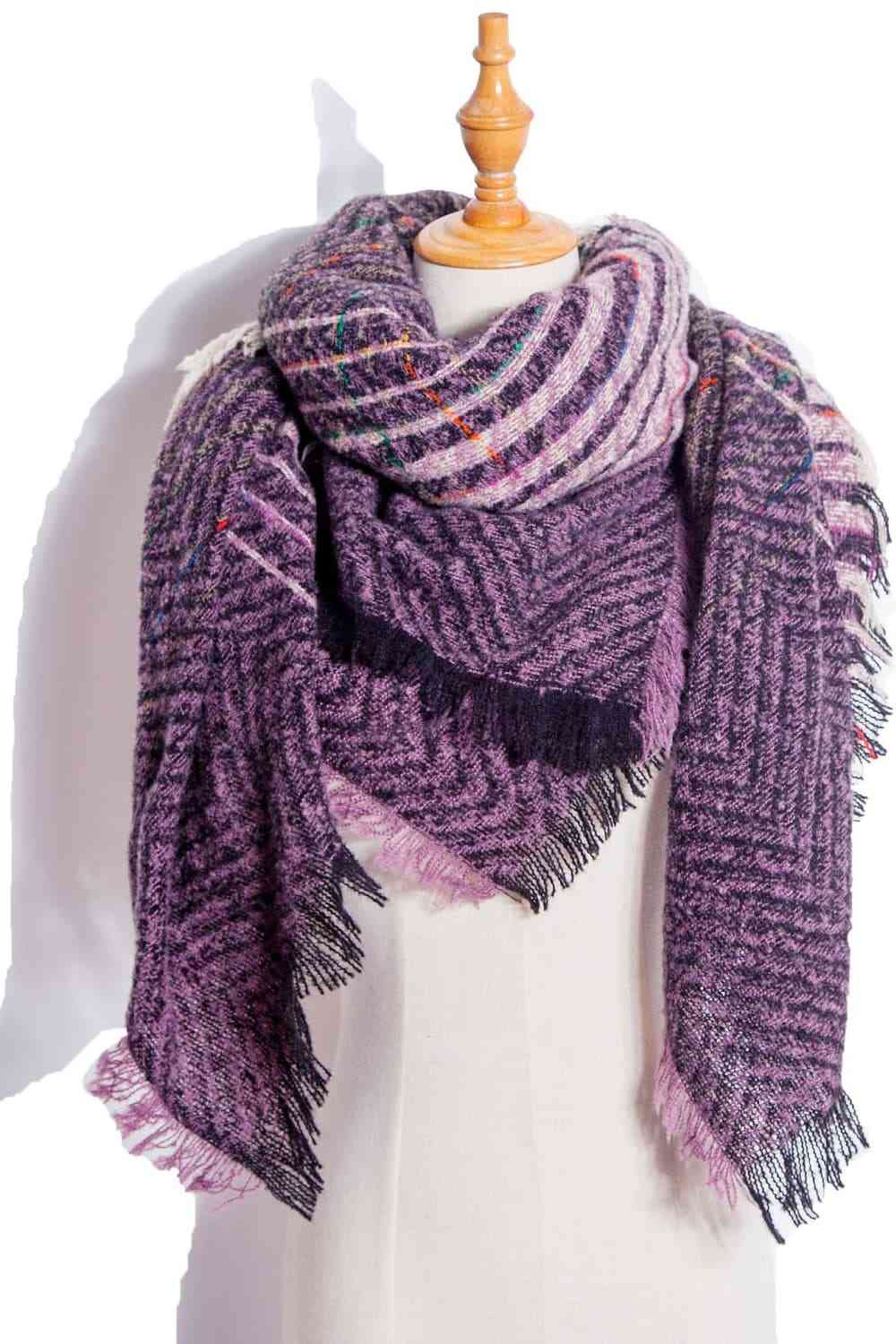 Posh Plaid Raw Hem Polyester Scarf