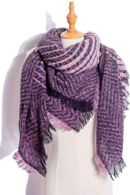 Posh Plaid Raw Hem Polyester Scarf